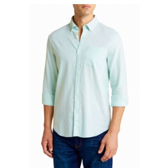 Original Penguin Linen Blend Woven Button-Down, Surf Spray/Light Green Small NWT - Picture 1 of 16